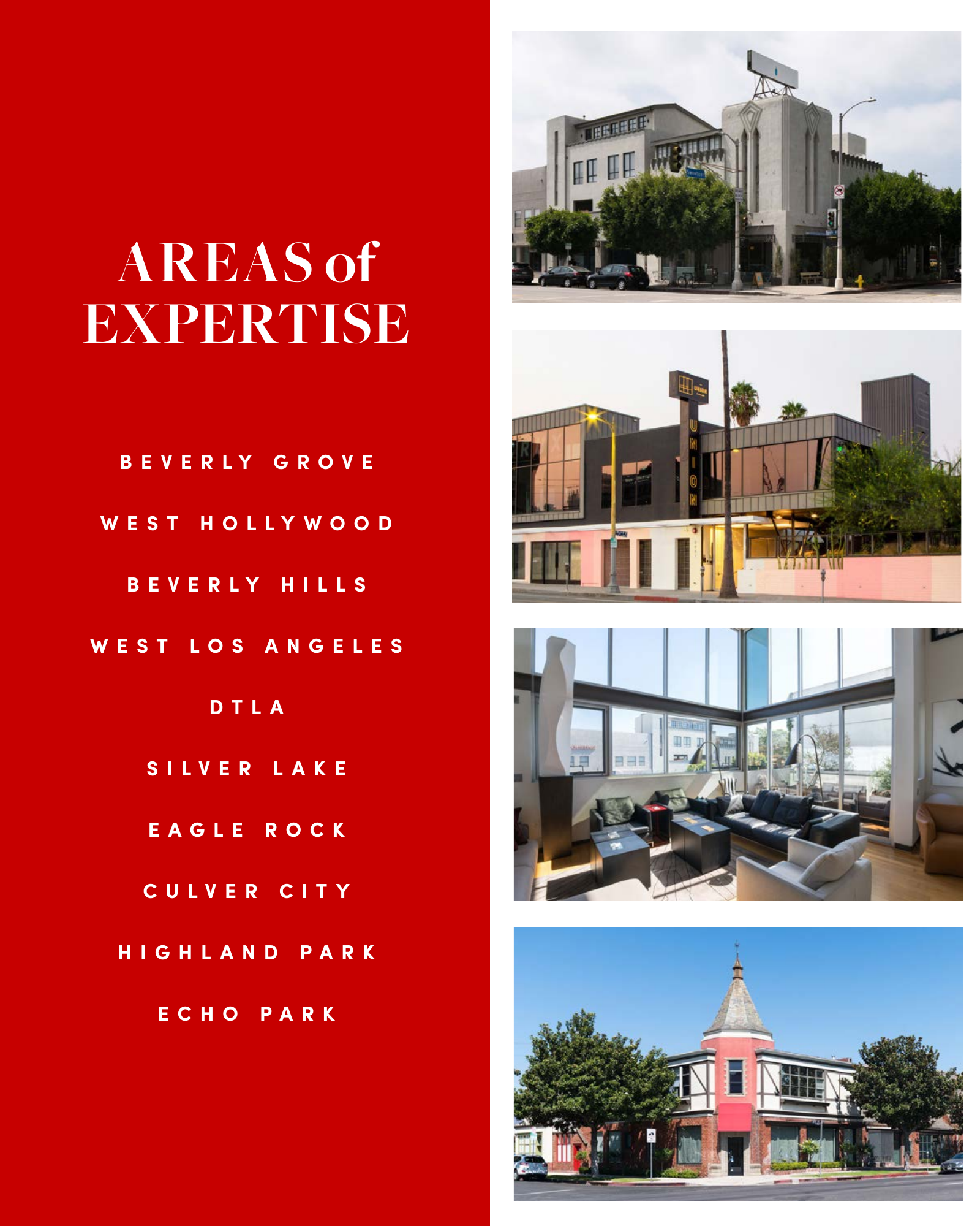 South Park Group tenant-representation deck — areas of expertise across LA